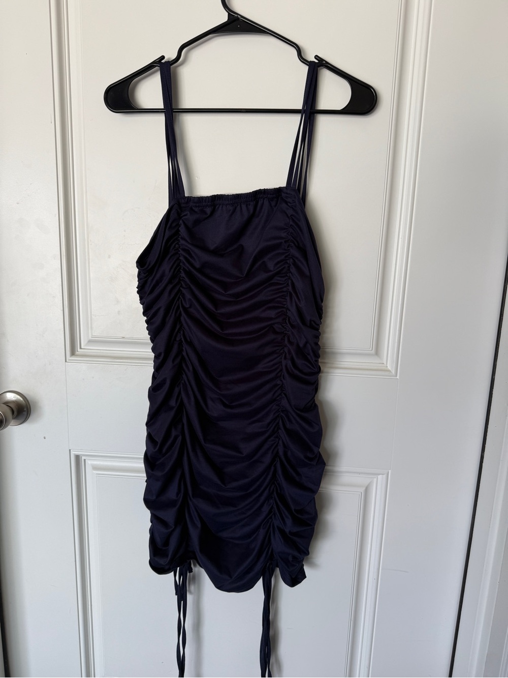 Navy Ruched Spaghetti Strap Mini Dress